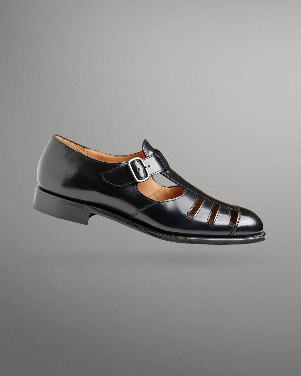 JOSEPH CHEANEY × NANO MERRICK Joseph Cheaney Vietri T Bar Sandal in Black Calf – Mason and Smith