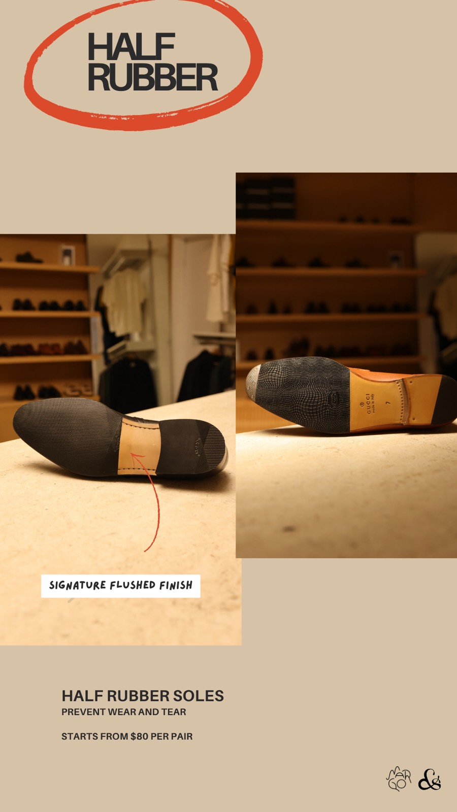 Half rubber sole